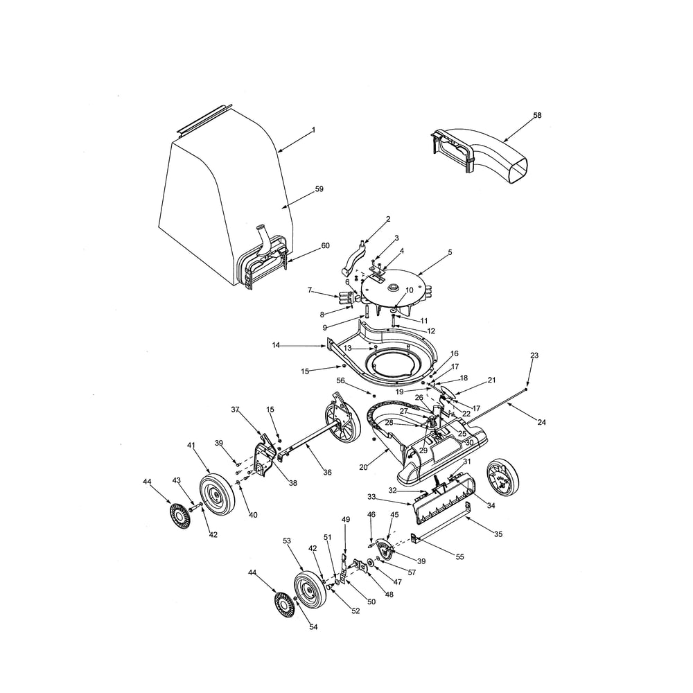 Nozzle/Bag/Wheels Diagram and Parts List for 24A-060F402  Yard Man Filters & Accessories